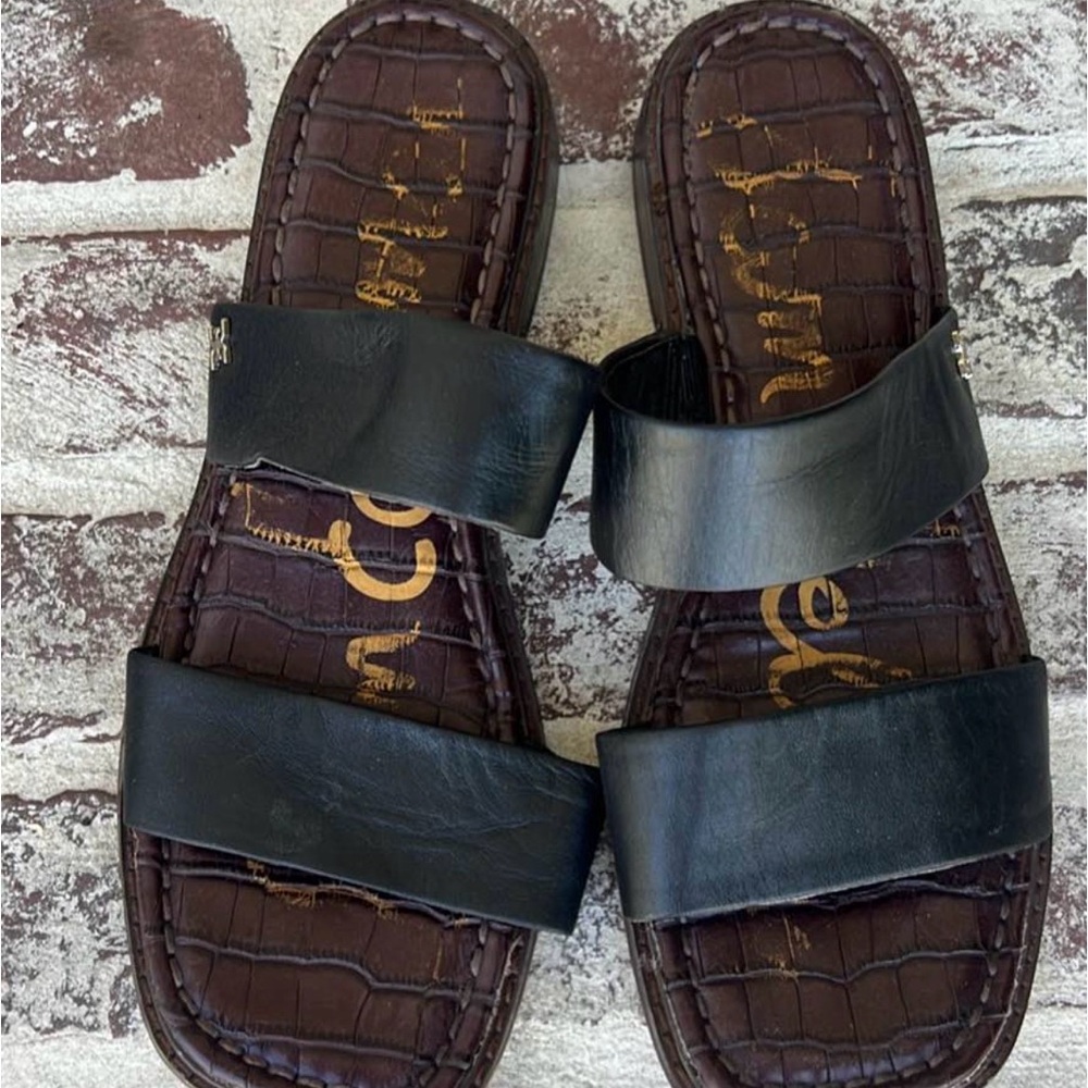 Sam Edelman Black Double Strap Men's Slide Sandals with Brown Croc Footbed
